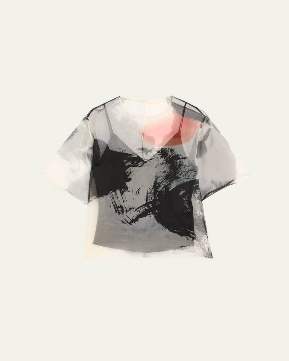 Silk Organza Oversized T-Shirt With Artwork By Ton